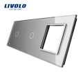 Роскошное серое закаленное стекло Livolo 223мм * 80мм 1 + 1Gang &amp; 1 рама Стеклянные панели для продажи VL-C7-C1 / C1 / SR-15